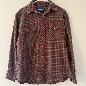 Wrangler VTG 90s Western Flannel Long Sleeve Shirt Plaid Men's L Outdoor Grunge